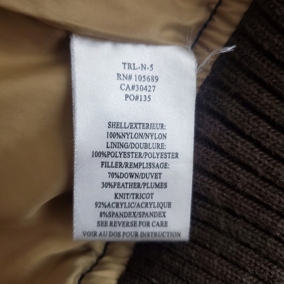 True Religion Navy & Brown Sz Large Cropped Puffer Jacket Coat - Picture 6 of 8